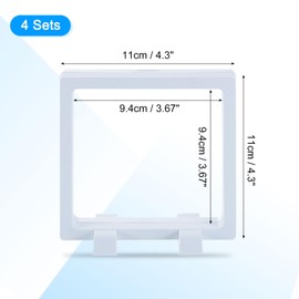 sourcing map 4 Pcs 3D Floating Display Case, 4.3 x 4.3 x 0.8 Inch Floating Frame Display Holder Stand, Transparent PE Jewelry Storage Box, White