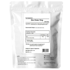 UKHealthHouse Zinc Citrate - 15mg x 360 - High Strength - Healthy Hair, Skin, Nails, Vision & Hormone Balance - Vegetarian & Vegan - General Health