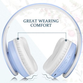 TUINYO Bluetooth Headphones, Wireless Headphones Over Ear with Microphone, Foldable & Lightweight Stereo Wireless Headset for Travel Work TV PC Cellphone-Light Blue