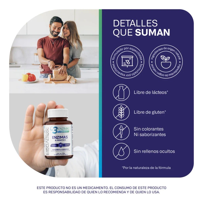 Enzimas Megabiotic 60 Cpsulas Bromelina Lipasa Sin Sabor