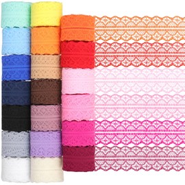 Tanstic 20 Rolls 20 Colours Lace Ribbon, 1.2 Inch Wide Floral Pattern Fabric Lace Ribbon Mixed Colour Fabric Lace Ribbon for Wedding Decoration Sewing