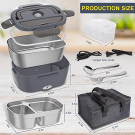 Electric Lunch Box Food Heater 3 in 1 Portable Warmer Leakproof Heated Box for Adults, Heating Microwave for Car/Home with 2 Removable Stainless Steel Container, 12V/24V 110V