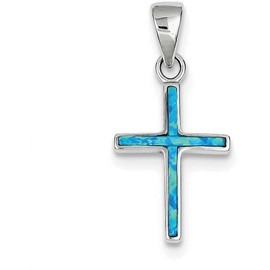 FJC Finejewelers Sterling Silver Blue Inlay Created Opal Thin Cross Pendant Necklace Chain Included