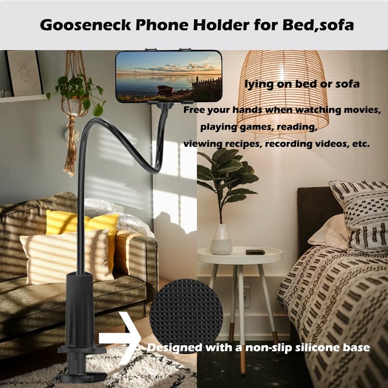 Selfdee Phone Holder for Bed, Gooseneck Clip Adjustable Phone Stand