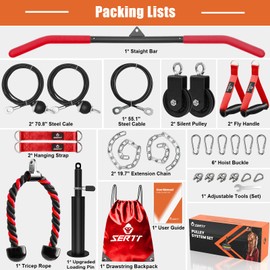 SERTT Cable Pulley System Gym, Tricep Workout Pulley System for LAT Pulldown, Biceps Curl, Triceps, Shoulders, Back, Forearm Workout, Home Gym Weight Pulley System for Squat Rack, Garage