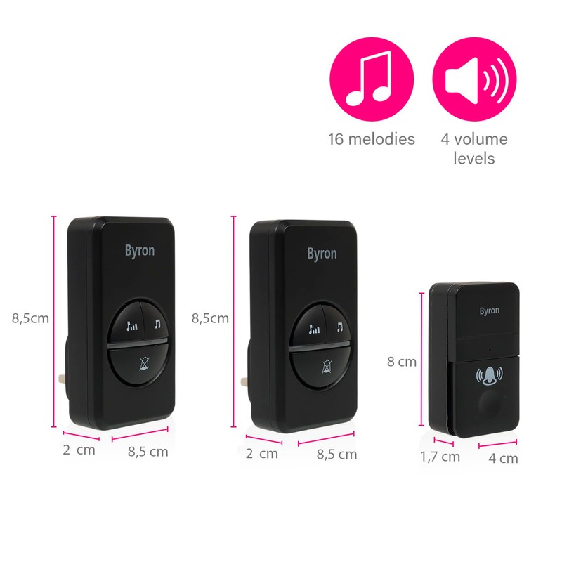 Byron Wireless Doorbell Set - 2 Chimes - Kinetic Energy