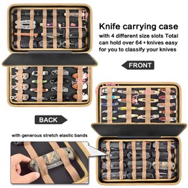 Knife Display Case for 64+ Pocket Knives, Butterfly Knife Storage Box, Folding Knives Organizer Holder, Knives Collection Organized Carrier for Survival, Tactical, Outdoor, EDC Mini Knife - Brown