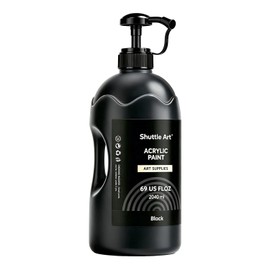 Shuttle Art Pintura acrílica negra, botella de bomba de gran capacidad de 69 onzas / 69.0 fl oz con tapa, color negro verdadero de alta cobertura, pin