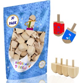 Hanukkah Wood Dreidels, Design Your Own Game, 1.5" Inch Unfinished Natural Wooden Chanukkah Dreidel (30-Pack)