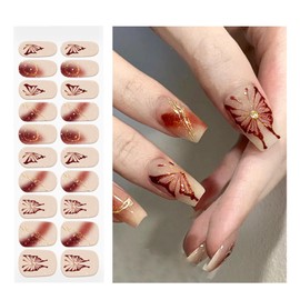 OAUEE Semi Cured Gel Nail Strips | 20 Nail Stickers | Salon Quality, Easy Application and Removal - Butterfly Gilded Line