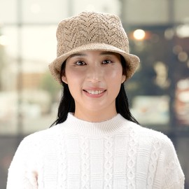 Kuai Women's Hat, Warm Silk Wool Knit, Made in Japan, Cold Protection, UV Protection, Washable, Foldable, Fashionable, beige