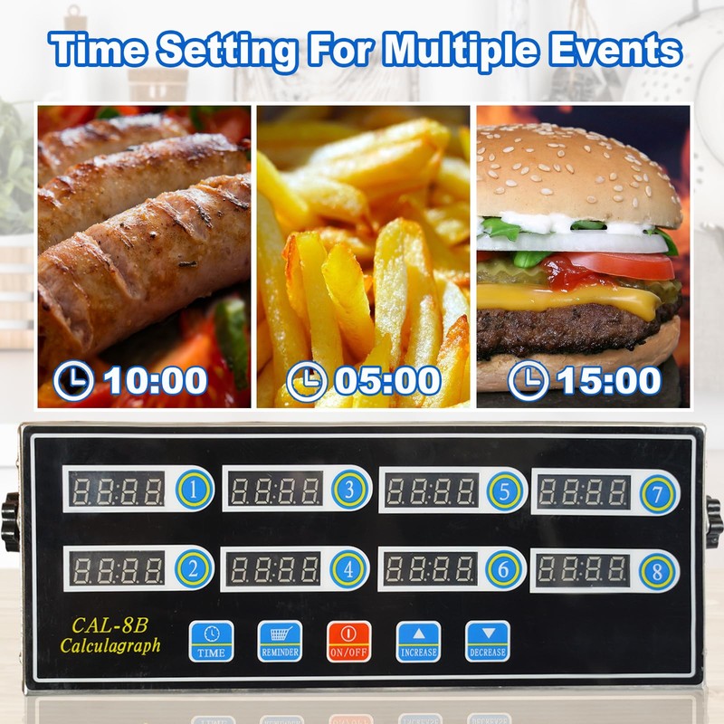 EVEDMOT Commercial 8 Channels Digital Kitchen Timer, Stainless Steel Calculagraph