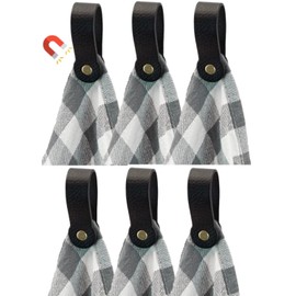 Brute Strength - Magnetic Tea Towel Holder Leather - Black - Pack of 6 - Kitchen Towel Holder - Kitchen Towel Holder - Tea Towel Hooks