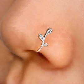 Andelaisi Boho Leaf Clip On Nose Ring Vintage Leaf Cuff Hoop Nose Ring Silver Leaf Faux Clip On Nose Ring Leaf Non Pierced Nose Ring Jewelry for Women