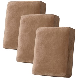H.VERSAILTEX Funda de cojín elástica de Terciopelo para sofá, Funda de cojín de Felpa para Silla, sofá de Dos plazas, Protector de Muebles, Funda de cojín de sofá (3 Fundas de cojín de sofá, Camello)