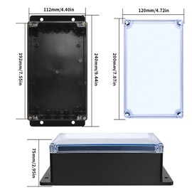 Electronic Junction Box, Junction Boxes, Waterproof IP65, Surface-Mounted Junction Box, Surface-Mounted Box, Electronic Project Box, Connection Box Housing Plastic (Transparent Case with Ears, 200 x