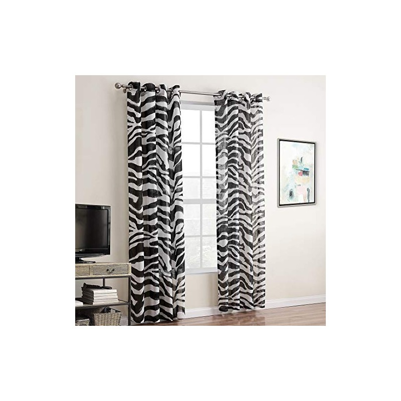 vctops Zebra Pattern Curtains Grommet Top Semi Sheer Linen Textured