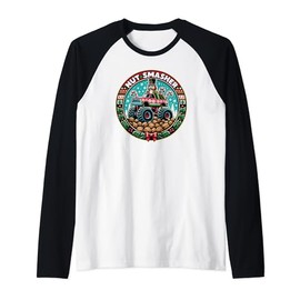 Nutcracker Monster Truck Christmas Nut Smasher Xmas Lights Raglan Baseball Tee