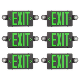 TANLUX Green Exit Sign with Emergency Lights, LED Exit Light with Battery Backup, Black Housing, UL Listed, AC 120/277V, Commercial Emergency Lights Combo - 6 Pack