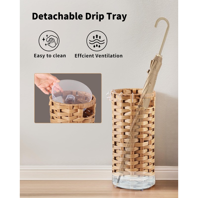 WAOHANAZ Rattan Umbrella Stand, Umbrella Holder for Entryway, Hand Woven