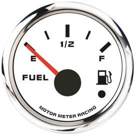 MOTOR METER RACING W Pro Series 52mm 2-1/16" Fuel Level Gauge 73-10 Ohms White Dial Red LED Warning Function Waterproof for Car Truck Marine Boat Yacht