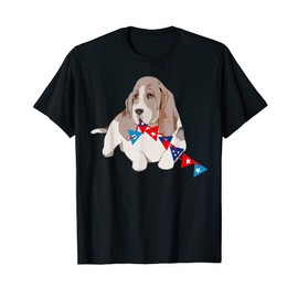 Basset Hound Puppy Dog Art Patriotic Holiday Banner Flags T-Shirt