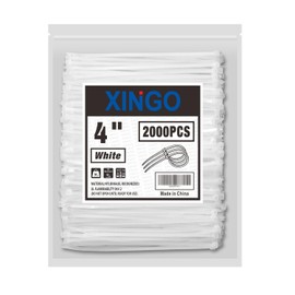 XINGO White Zip Ties 4 Inch 2000Pack,Small Zip Ties with 18lbs Tensile Strength, Self-Locking Nylon PA66 Cable Ties for Electronics Organizer, Home Office Garage Multiple Use
