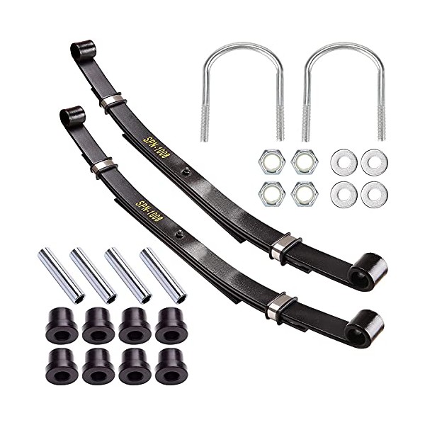 10L0L Golf Cart Heavy Duty Rear 3-Leaf Spring Kit with Bushings & Sleeves & U Bolts for Club Car DS G&E 1981-up (2 Packs)