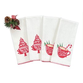 Serafina Home Holiday Christmas Kitchen Hand Towels: Decorative Winter Warm Cocoa and Wonderful Time of The Year 100% Cotton Weave with Easy Hang Fabric Loops