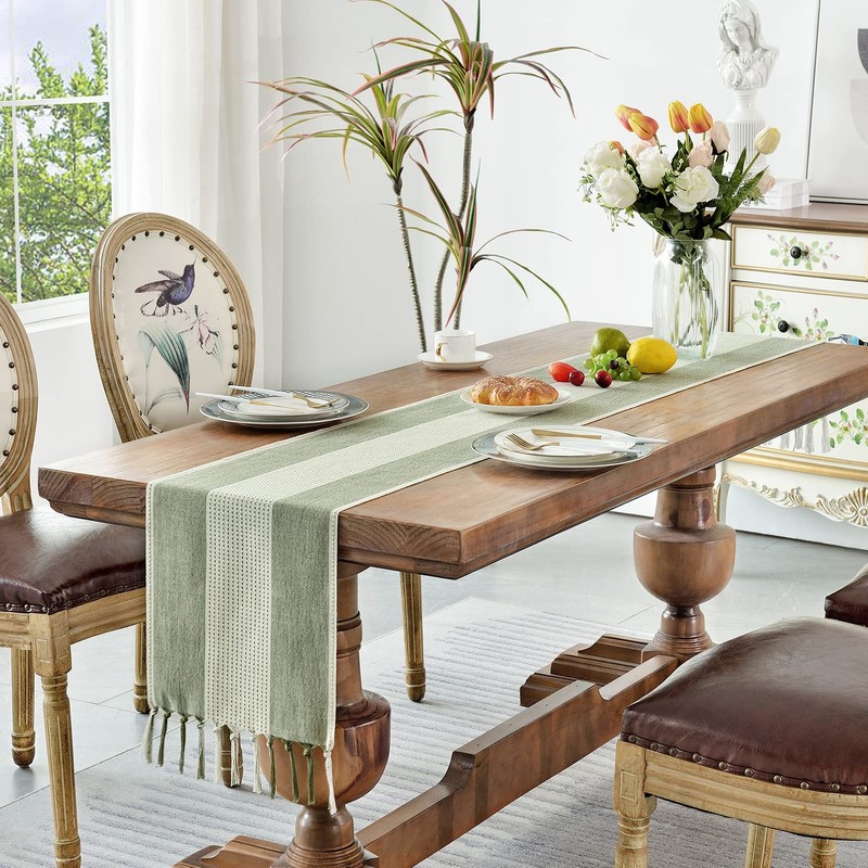 Wracra Cotton Linen Sage Green Table Runner 275cm Long with