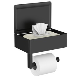 FORIOUS Toilet Paper Holder with Shelf, SUS304 Stainless Steel Wall Mount Toilet Paper Roll Holder, Flushable Wipes Dispenser Fits for Bathroom Wipe Storage, Matte Black