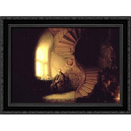 Philosopher In Meditation 24x18 Black Ornate Wood Framed Canvas Art by Rembrandt