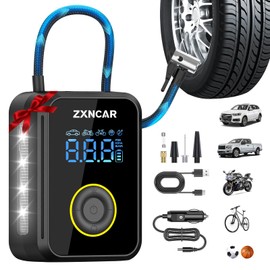 Tire Inflator Portable Air Compressor, Auto air Pump for Car tires Cordless Rechargeable Battery and 12V DC with Pressure Gauge 200PSI 4X Smart Fast Inflation for Cars Bicycles Motorcycles Balls