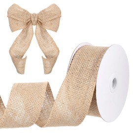 2 Inch Ribbon Burlap Wired Ribbon Jute Burlap Fabric Roll Natural Solid Ribbons for Gift Wrapping Craft Projects Wedding Decoration Home Decoration Outdoor Tree Decorations 10 Yard