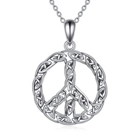 YAFEINI Peace Sign Pendant Necklace Celtic Knot 925 Sterling Silver Peace Symbol Jewelry Gifts for Women Men (A-Peace Symbol)