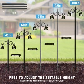 Double Shepherds Hooks for Outdoor, 108 Inch Heavy Duty Bird Feeder Pole with 5 Prongs Base, Adjustable Shepherds Hook for Bird Feeder, Garden, Weddings, Hanging Plant, 2 Pack