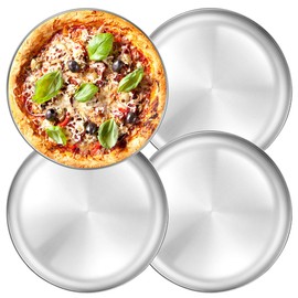 Deedro Stainless Steel Pizza Pan 13½ inch Round Pizza Tray Pizza Baking Sheet, Healthy Pizza Baking Pan Pizza Serving Tray Crisper Pan, Dishwasher Safe, 4 Pack