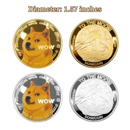 KANGHE 2pcs Dogecoin Coin Collection, Doggie Virtual Coin, Shiba Inu Coin Gold-Plated and Silver-Plated Commemorative Ccoin