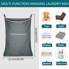 Space Saving Laundry Organizer -AUMA Over The Door Hanging Laundry Hamper with 2 Stainless Steel Hooks, Oxford Fabric Large Size,Tested to be Strong and Durable, Grey