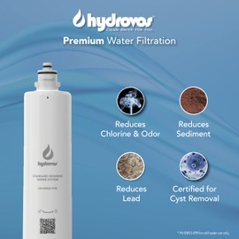 HYDROVOS Standard Under Sink Replacement Water Filter, IAPMO Certified Reduces Microplastics, Cysts, Sediment, Chlorine, Improves Taste & Odor, 2 GPM Fast Flow, Fits DWSP/DWSS Water Filter Systems