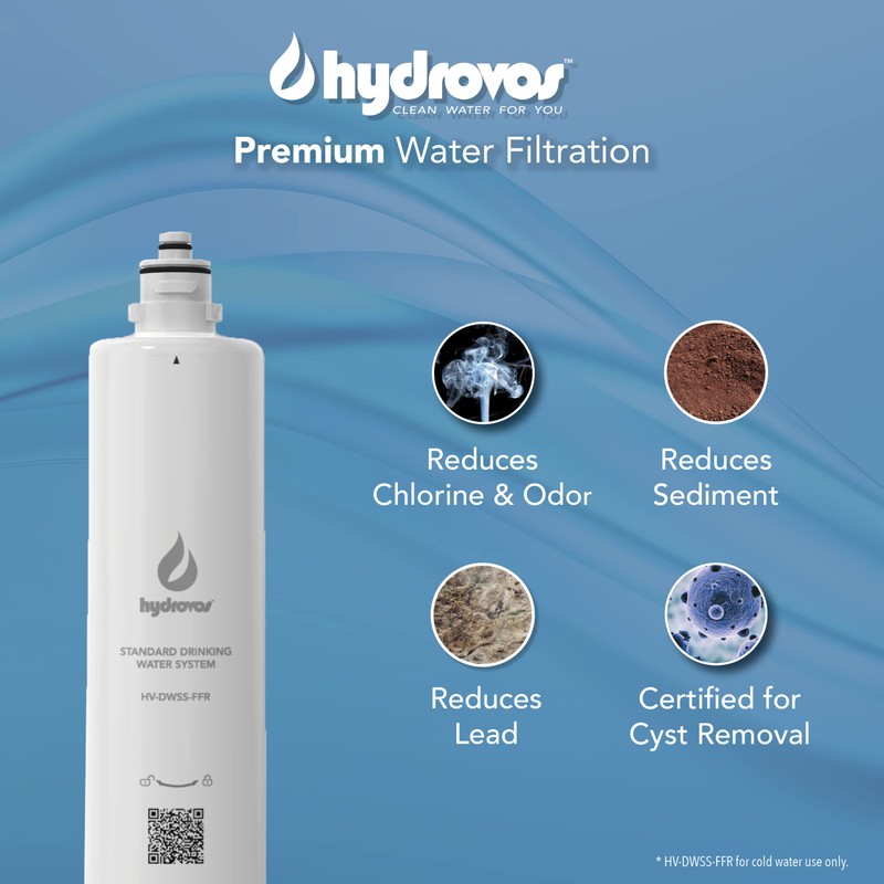 HYDROVOS Standard Under Sink Replacement Water Filter, IAPMO Certified Reduces
