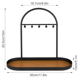 M.J COMFY-LIFE Metal Key Holder Stand & Jewelry Tray with Acrylic Base, Entryway Valet Tray and Ring Holder with 5 Hooks, Key Stand and Jewelry Dish for Hallway, Bedroom, or Office (Matte Black)