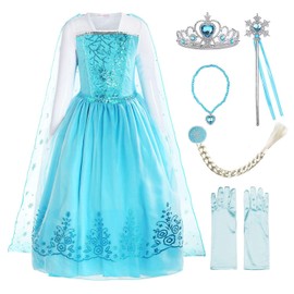 ReliBeauty Girls Sequin Princess Costume Long Sleeve Dress up, Light Blue(with Accessories), 6