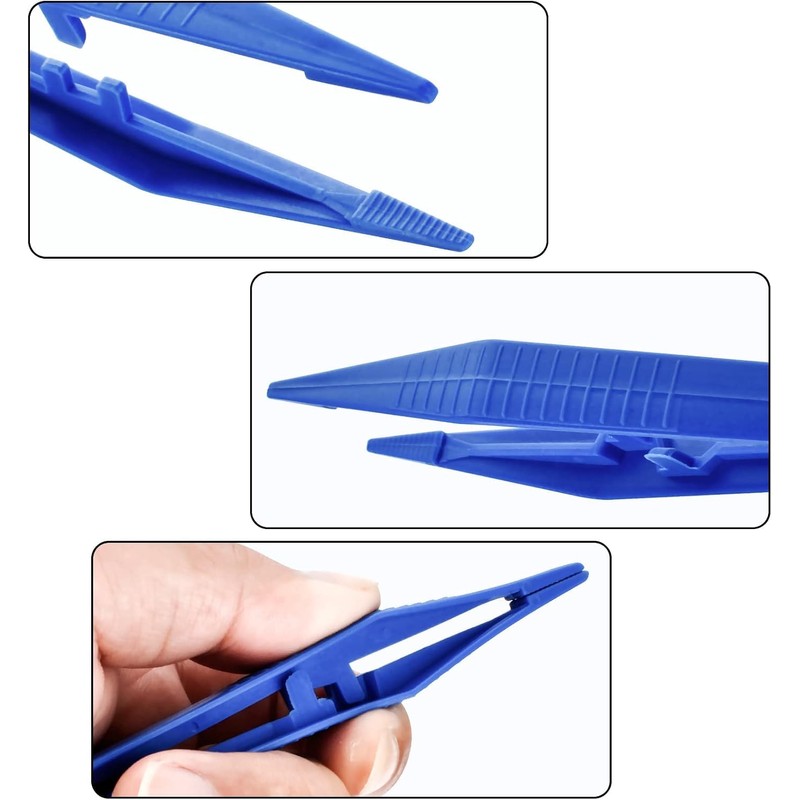 10 Pcs Disposable Tweezers Bulk Pack Blue 5 Inch Plastic