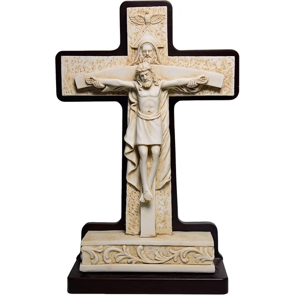 Holy Land Market Resin on Wood Trinity Table or Standing Crucifix (28.7 cm or 11.3 Inches)