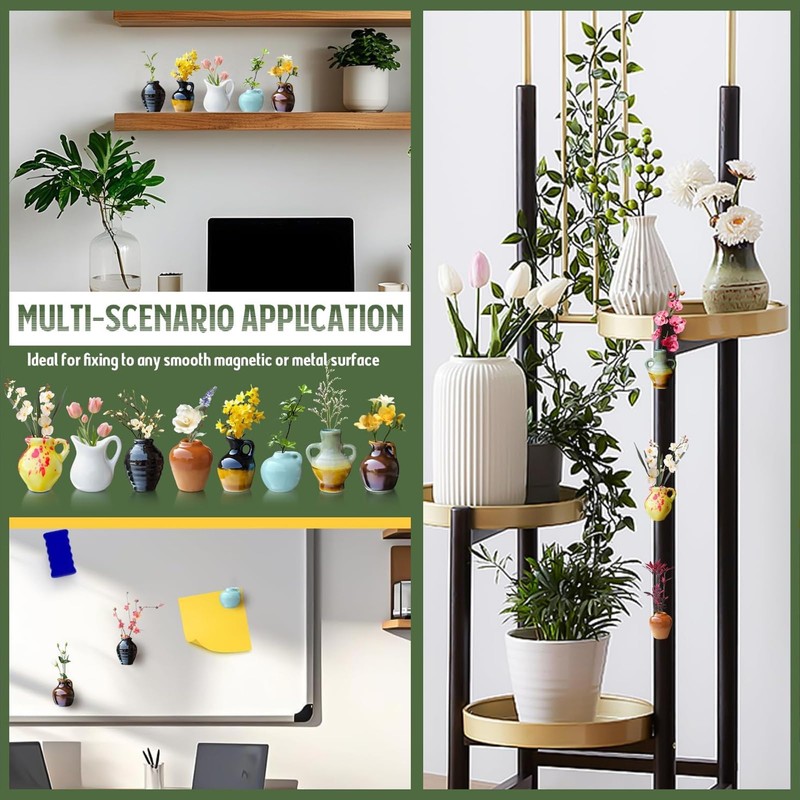 LCUHAVA Pack of 8 Mini Ceramic Vase Magnets Fridge 3D