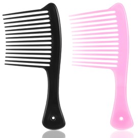 Ouligay 2 Pcs Wide Comb,Shower Comb for Wet Hair,No Damage Big Combs for Women Men Long Straight Curly Professional Hair Care(Black Pink)