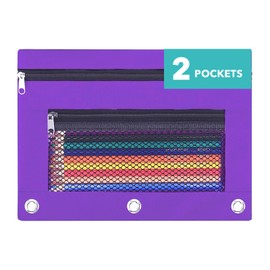 ASBEFORE Pencil Pouch 3 Ring Binder: 3 Ring Binder Pencil Case Bag Zipper Pencil Pouch Bulk Holder Accessories Clear Window Pencil Case Aesthetic Pencil Organizer Pockets (Purple, 1)