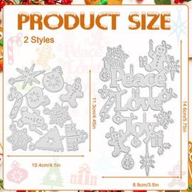 OOTSR Christmas Metal Die Cuts, 11 Cutting Dies of Christmas Peace Love Joy for Card Making, Decorative Embossing Stencil Template for Paper Crafting DIY Scrapbooking Festival Party Decoration