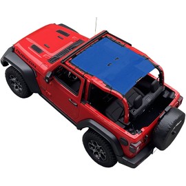 Shadeidea Top Sunshade for Jeep Wrangler Sun Shade JL 2 Door (2018-2023) Sun Shade Front and Rear - Blue Mesh Screen Top Cover UV Blocker with Grab - 10 Year Warranty